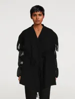 Wool Fringe Jacket With Puffer Sleeves