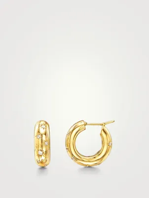 18K Gold Cosmos Hoop Earrings With Diamonds