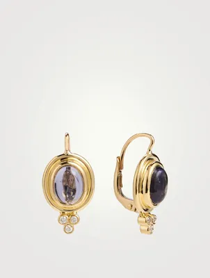 18K Gold Classic Temple Drop Earrings With Iolite And Diamonds