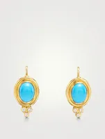 18K Gold Classic Temple Drop Earrings With Turquoise And Diamonds