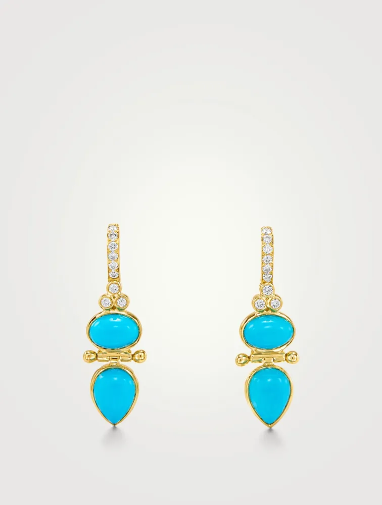 18K Dynasty Drop Earrings With Turquoise And Diamonds