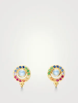 Mini 18K Gold Orbit Earrings With Multicolour Stones