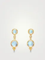 18K Gold Moon Drop Earrings With Diamonds