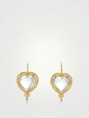 18K Gold Braided Heart Earrings With Heart Rock Crystal