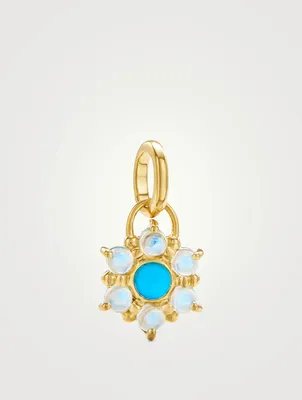 Mini 18K Gold Stella Charm With Turquoise And Blue Moonstone