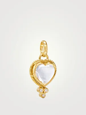 Mini 18K Gold Rock Crystal Heart Pendant With Diamonds