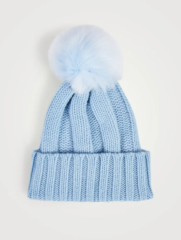 Cashmere Ribbed Toque With Faux Fur Pom