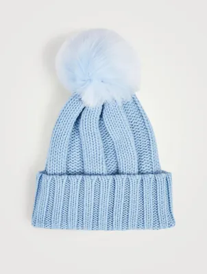 Cashmere Ribbed Toque With Faux Fur Pom