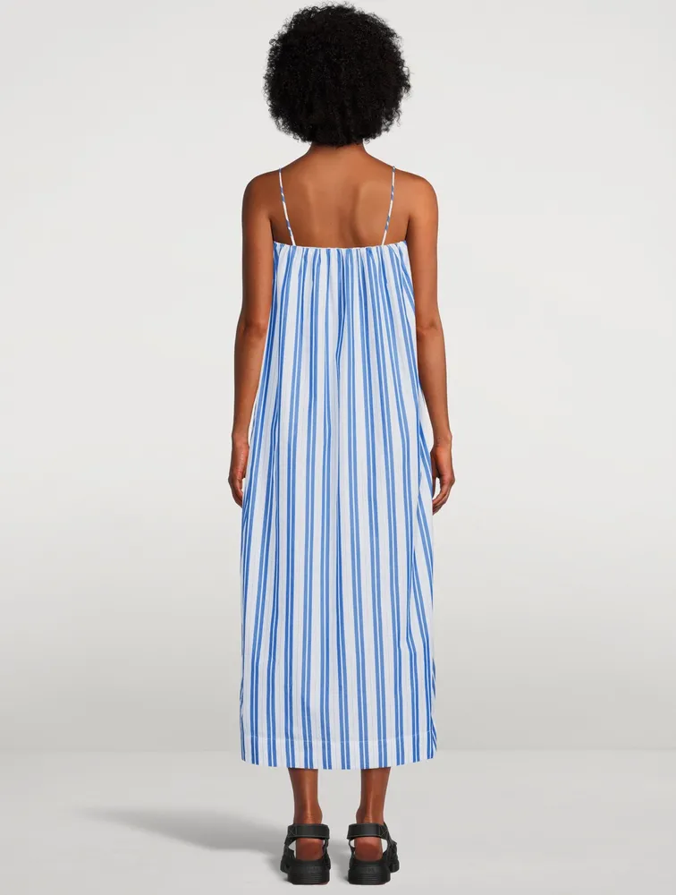 Cotton Strapless Midi Dress Striped Print