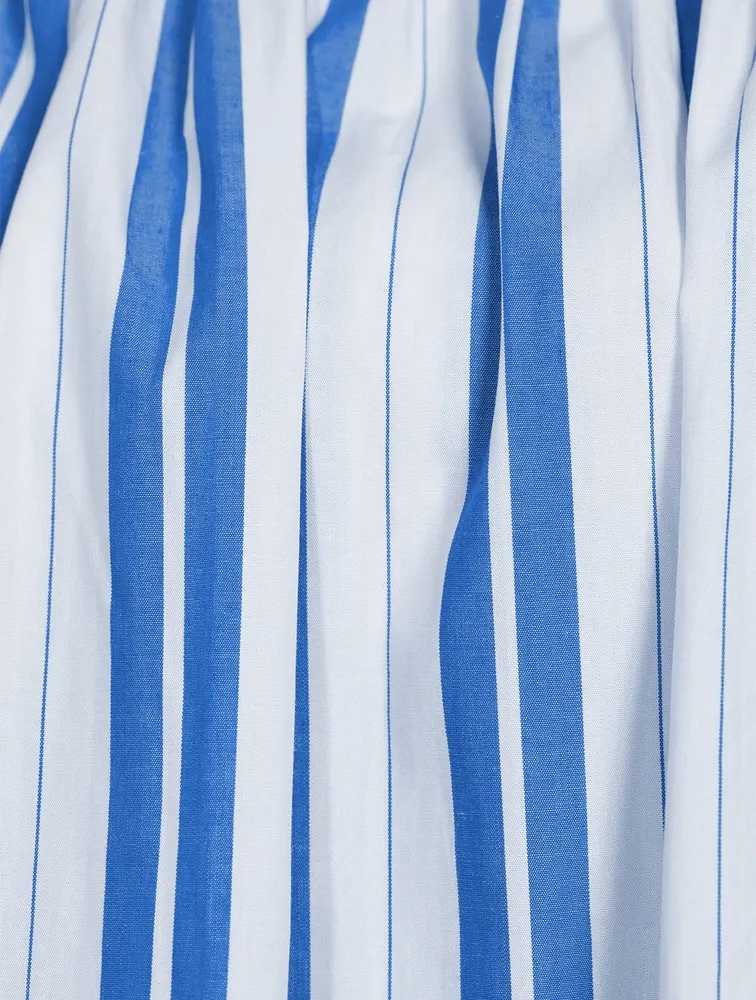 Cotton Strapless Midi Dress Striped Print