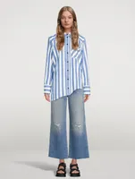 Asymmetric Wavy Shirt Striped Print