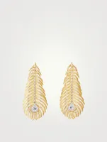 Large Plume De Paon Gold Pendant Earrings With Diamonds