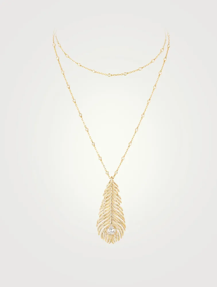 Large Plume De Paon Gold Necklace With Diamonds