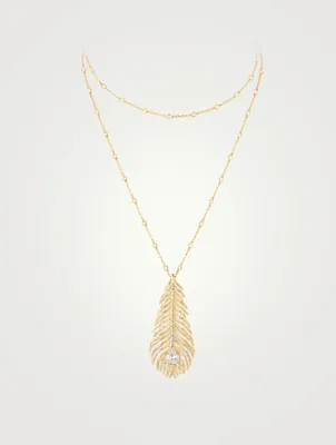 Large Plume De Paon Gold Necklace With Diamonds