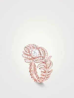 Small Plume De Paon Rose Gold Ring With Diamonds
