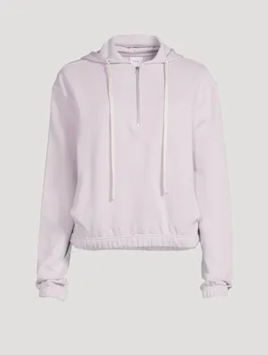 French Terry Cotton Half-Zip Cropped Hoodie