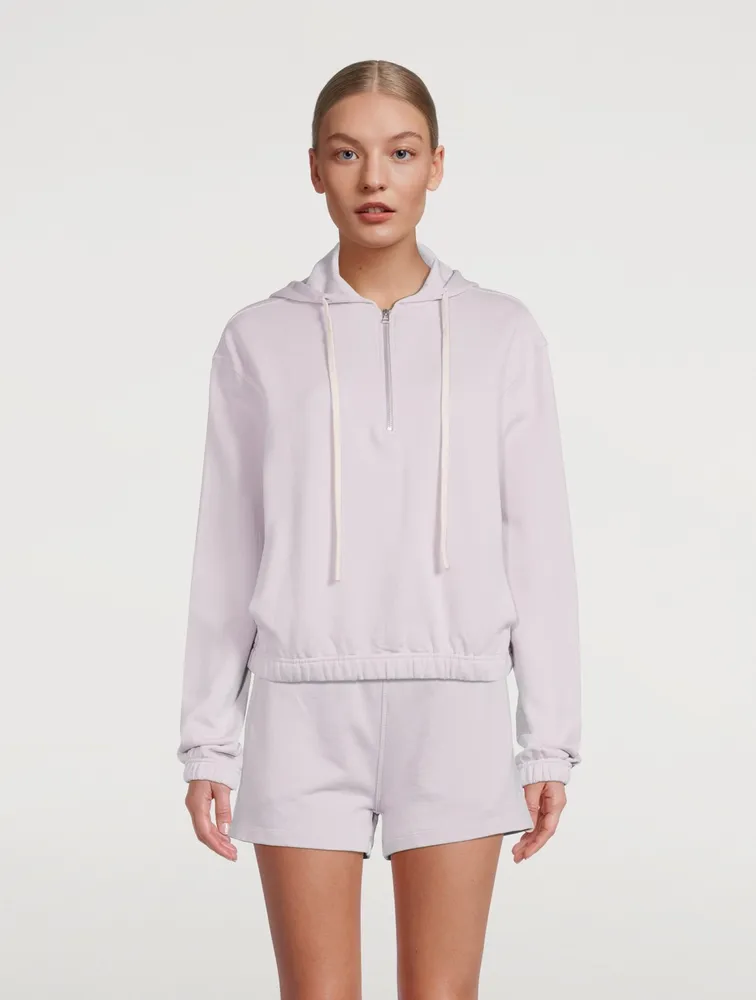 French Terry Cotton Half-Zip Cropped Hoodie