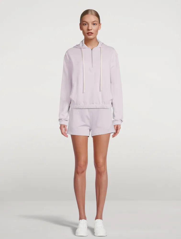 French Terry Cotton Half-Zip Cropped Hoodie