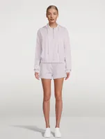 French Terry Cotton Half-Zip Cropped Hoodie