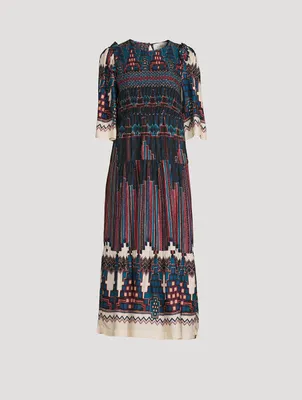 Mandie Smocked Midi Dress Geometric Print