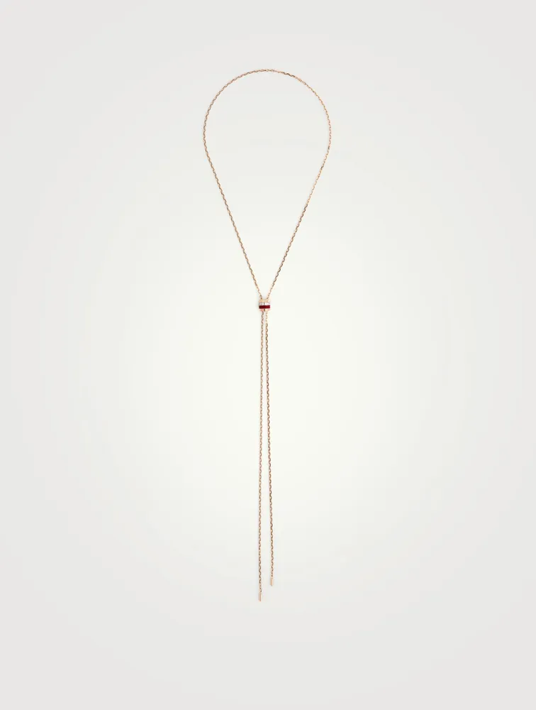 Small Quatra Red Edition Gold Tie Necklace With Ceramic And Diamonds