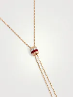 Small Quatra Red Edition Gold Tie Necklace With Ceramic And Diamonds