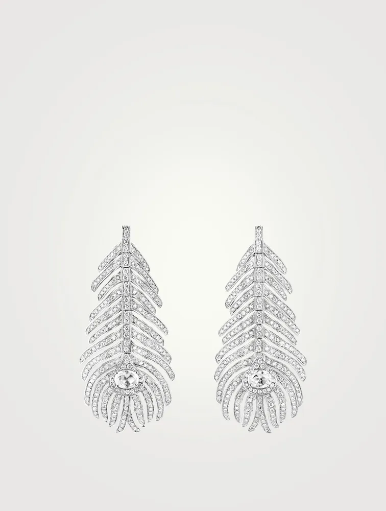 Medium Plume De Paon White Gold Pendant Earrings With Diamonds