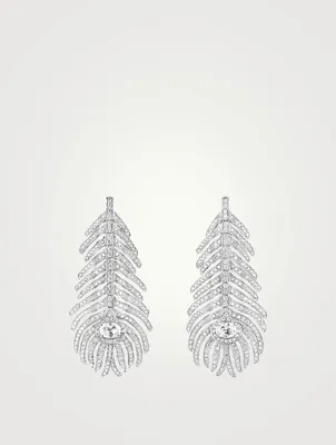 Medium Plume De Paon White Gold Pendant Earrings With Diamonds