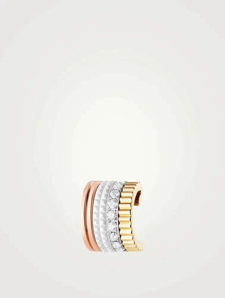 White Edition Quatre Clou De Paris Gold Clip Hoop Earring With Ceramic And Diamonds