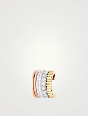 White Edition Quatre Clou De Paris Gold Clip Hoop Earring With Ceramic And Diamonds