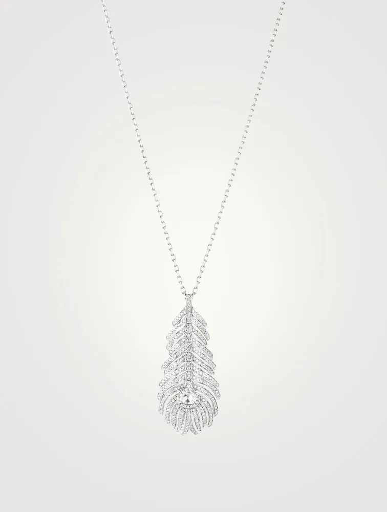 Medium Plume De Paon White Gold Necklace With Diamonds