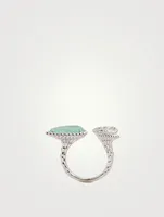 Serpent Bohème Three Motif White Gold Ring With Aquaprase And Diamonds