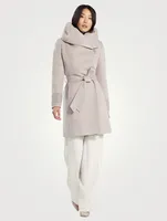 Alpaca Wool Midi Wrap Coat with Hood