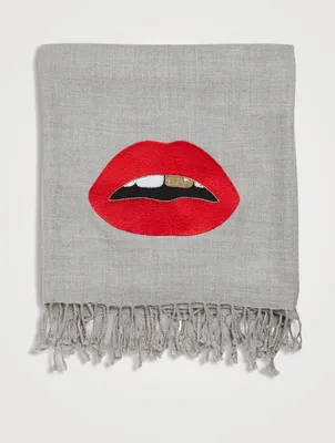 Lips Embellished Wool-Blend Throw