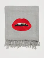 Lips Embellished Wool-Blend Throw