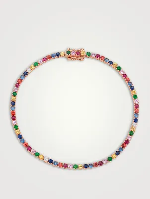 Small Hepburn 14K Rose Gold Multicolour Gemstone And Diamond Bracelet