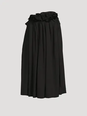 Pleated Georgette Midi Skirt With Gathered Front
