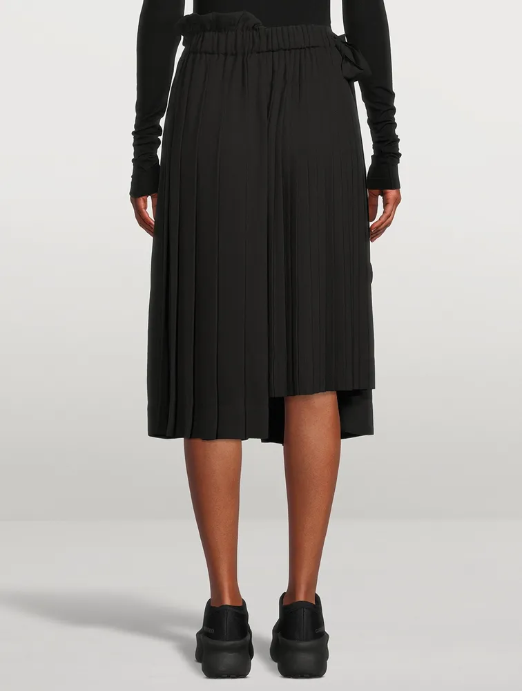 Pleated Georgette Midi Skirt With Gathered Front