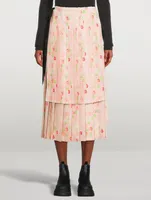 Double Layer Pleated Midi Skirt Floral Print