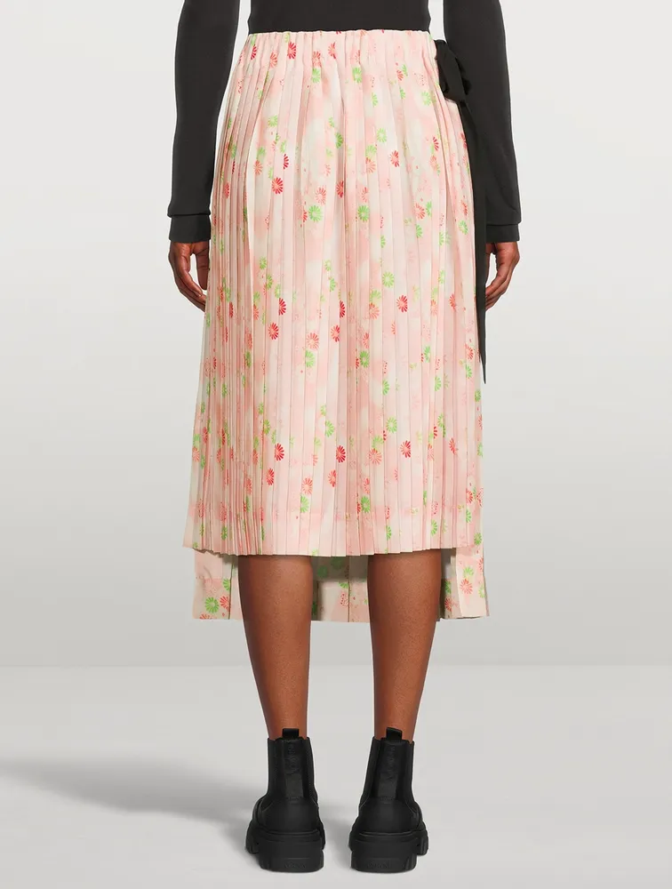 Double Layer Pleated Midi Skirt Floral Print