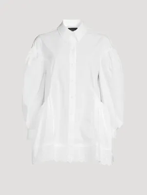 Puff-Sleeve Cotton Poplin Shirt With Heart Trim