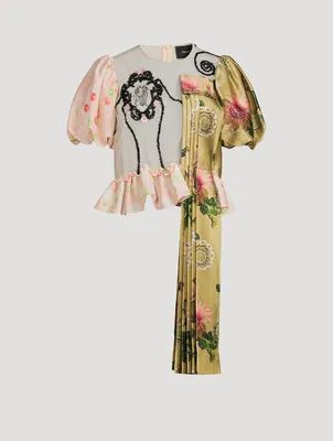 Puff-Sleeve Blouse With Pleated Patch