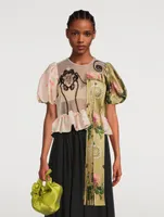 Puff-Sleeve Blouse With Pleated Patch