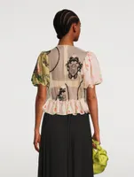 Puff-Sleeve Blouse With Pleated Patch