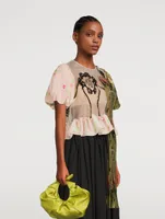 Puff-Sleeve Blouse With Pleated Patch