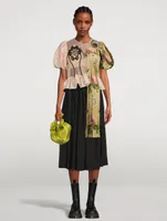 Puff-Sleeve Blouse With Pleated Patch