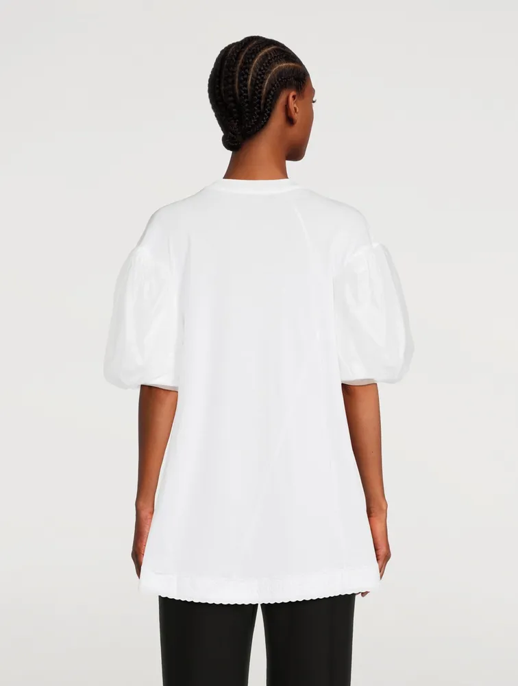 Embellished A-Line T-Shirt With Tulle Overlay