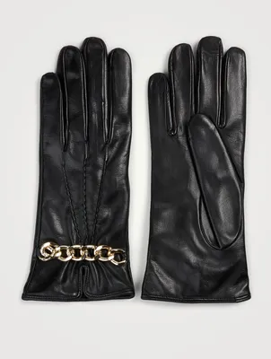 Leather Chain Gloves With Cashmere Lining