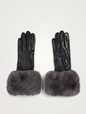 Leather Faux Fur Gloves With Cashmere Lining
