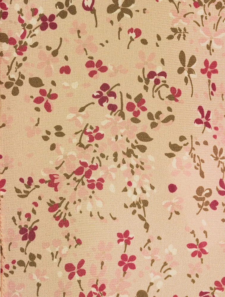 Crepe de Chine Silk Tie-Neck Blouse Floral Print